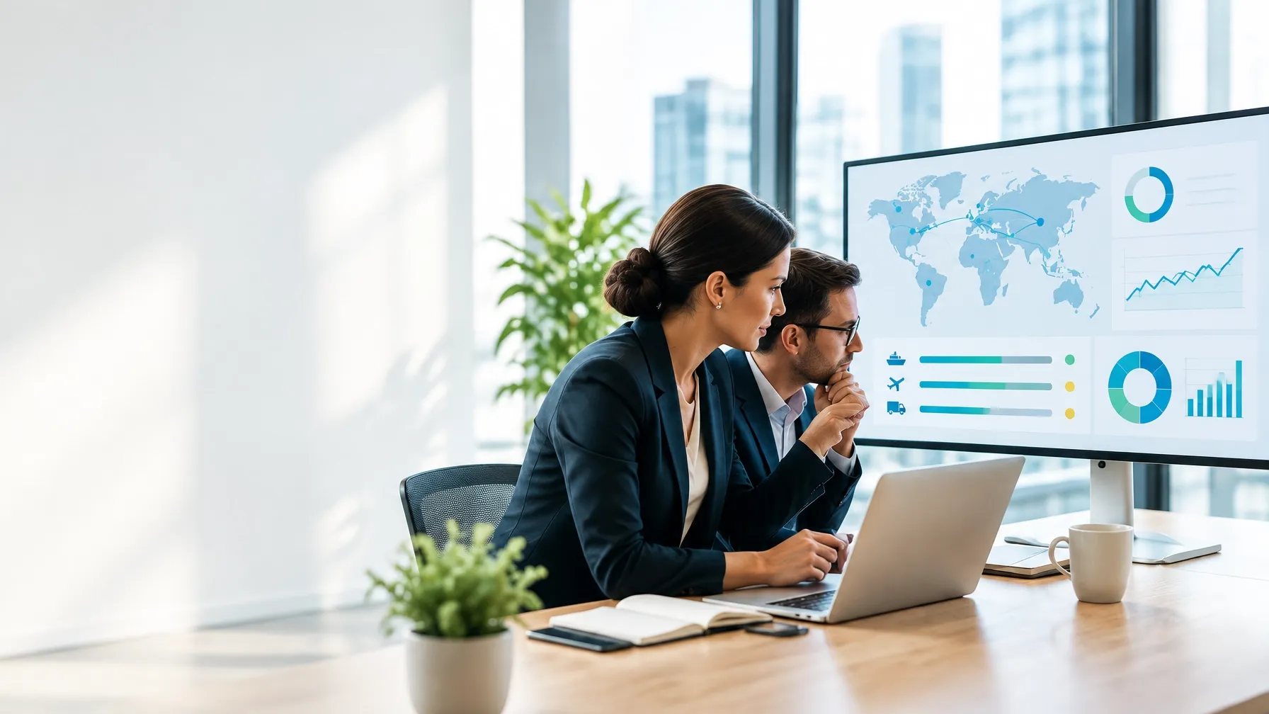 Consultants reviewing a distribution dashboard together